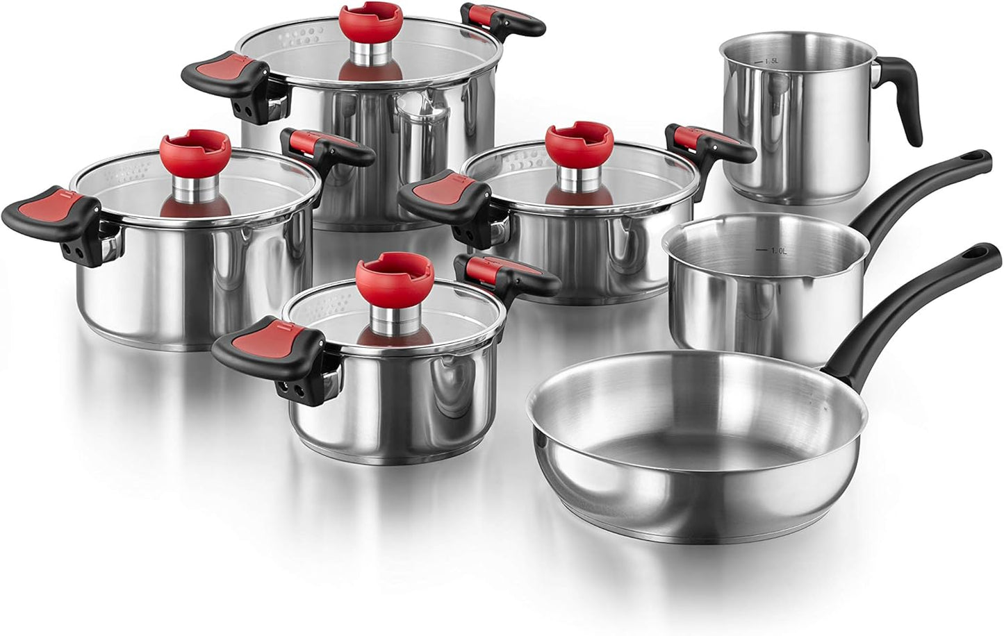 11-teiliges Kochtopf-Set mit Siebfunktion, 11-teilig