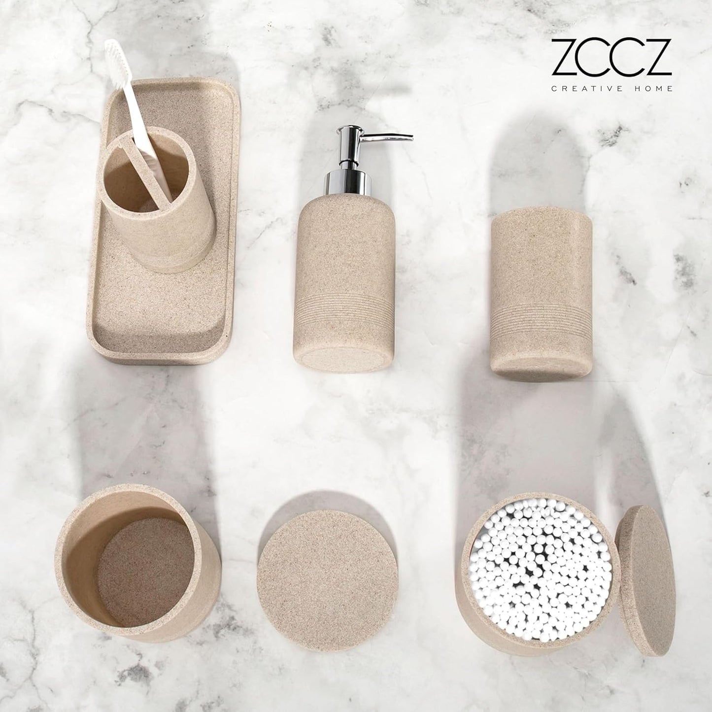 6-teiliges Badezimmer-Organizer-Set, Beige 6pcs