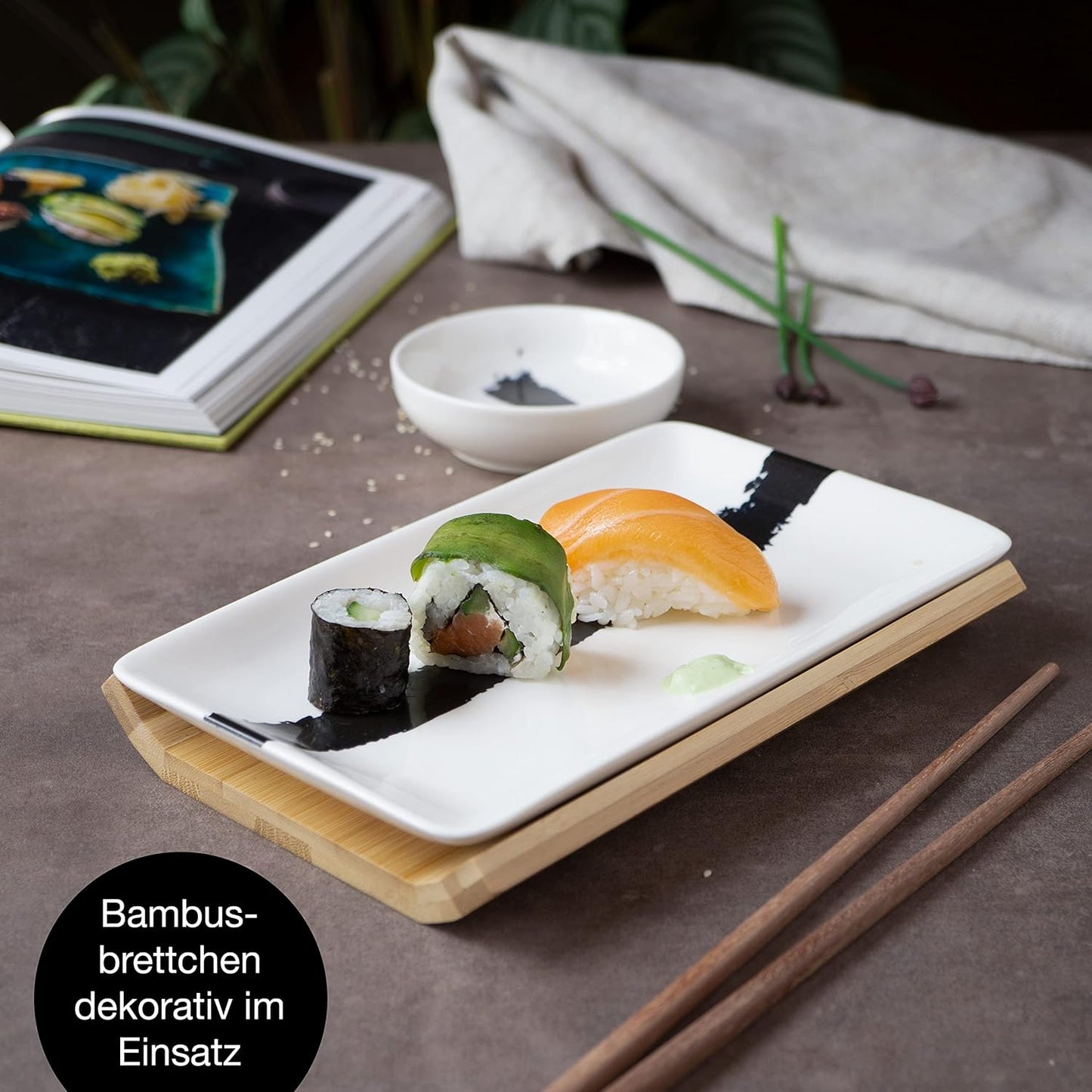 Sushi Geschirr Set, Pinselstrich Schwarz