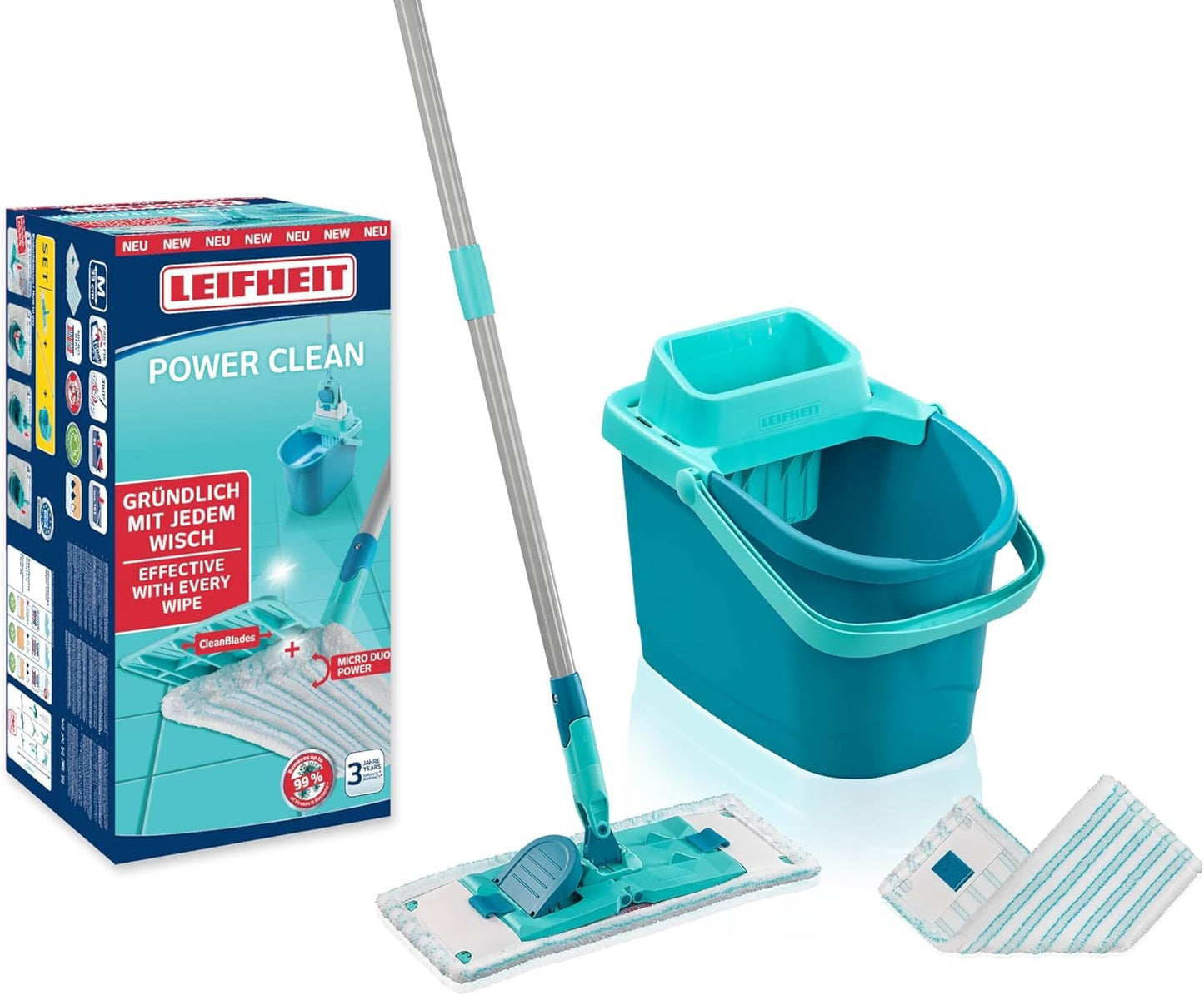PowerClean Wischmopp-Set mit Mikrofaser-Bezügen, Nassreinigung PowerClean Set mit Extrabezug