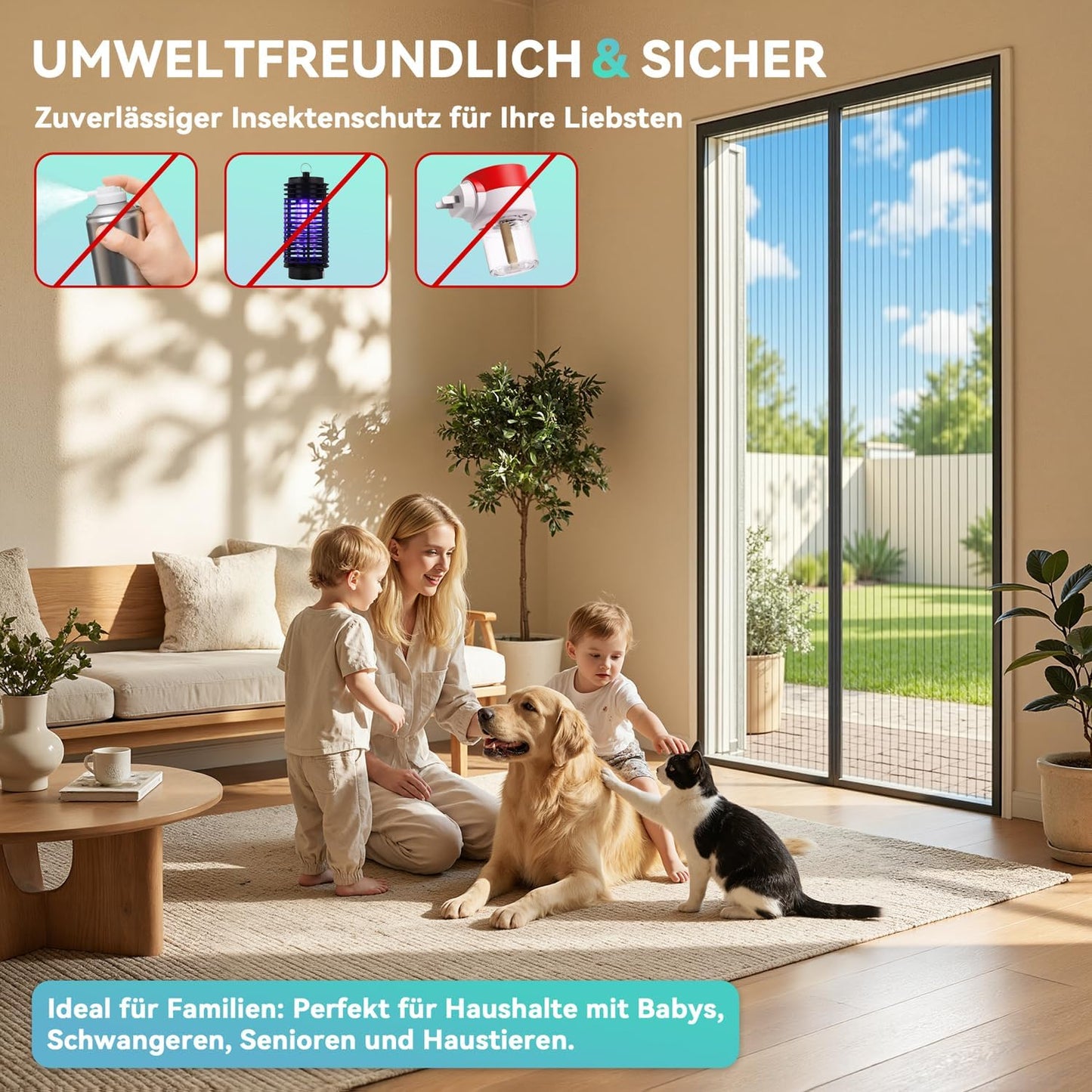 Magnet-Insektenschutz für Balkontür 110x220cm, 110x220cm Schwarz