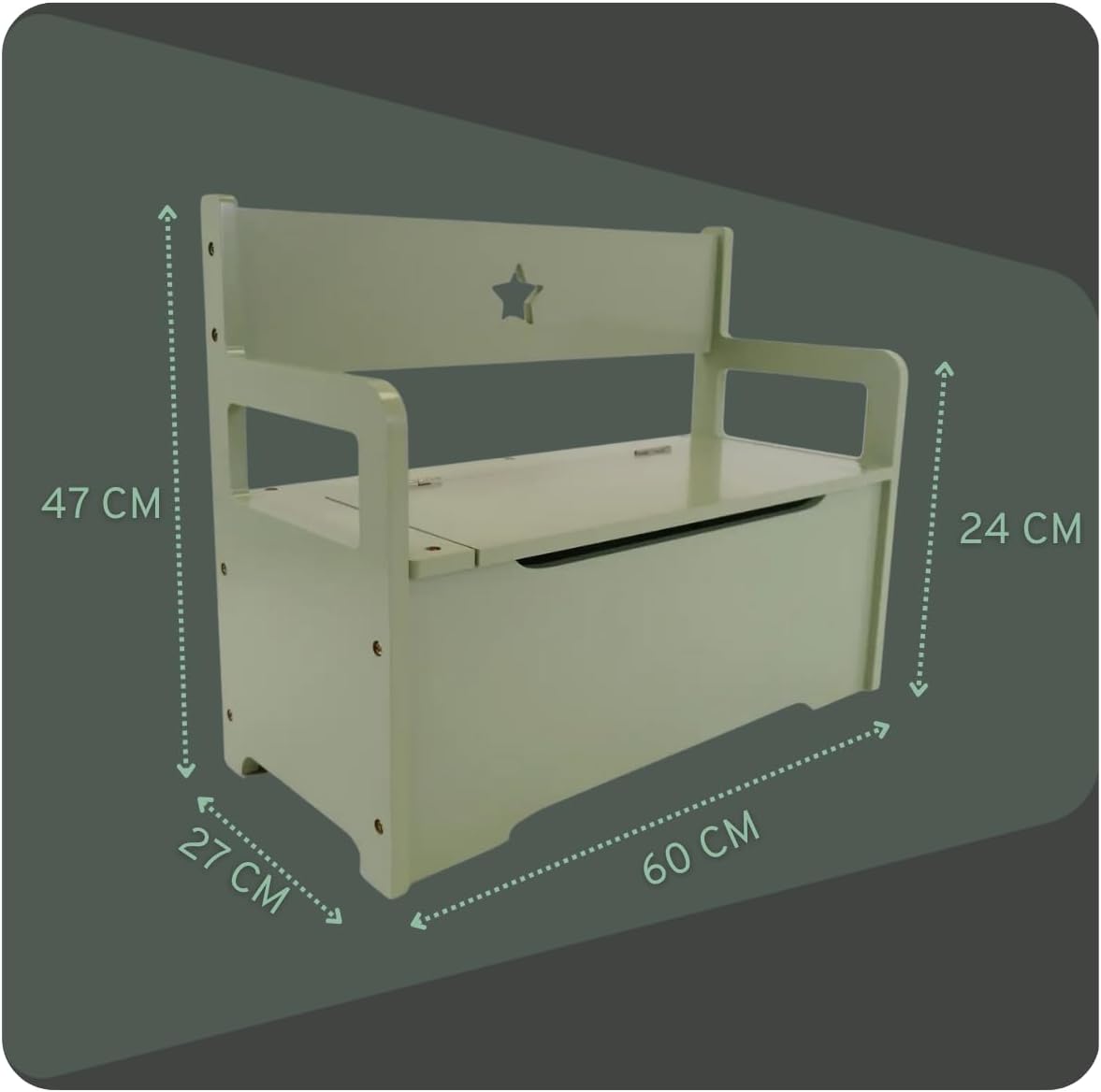 Holzspielzeugkiste mit Sitzbankfunktion (2-in-1), Grün