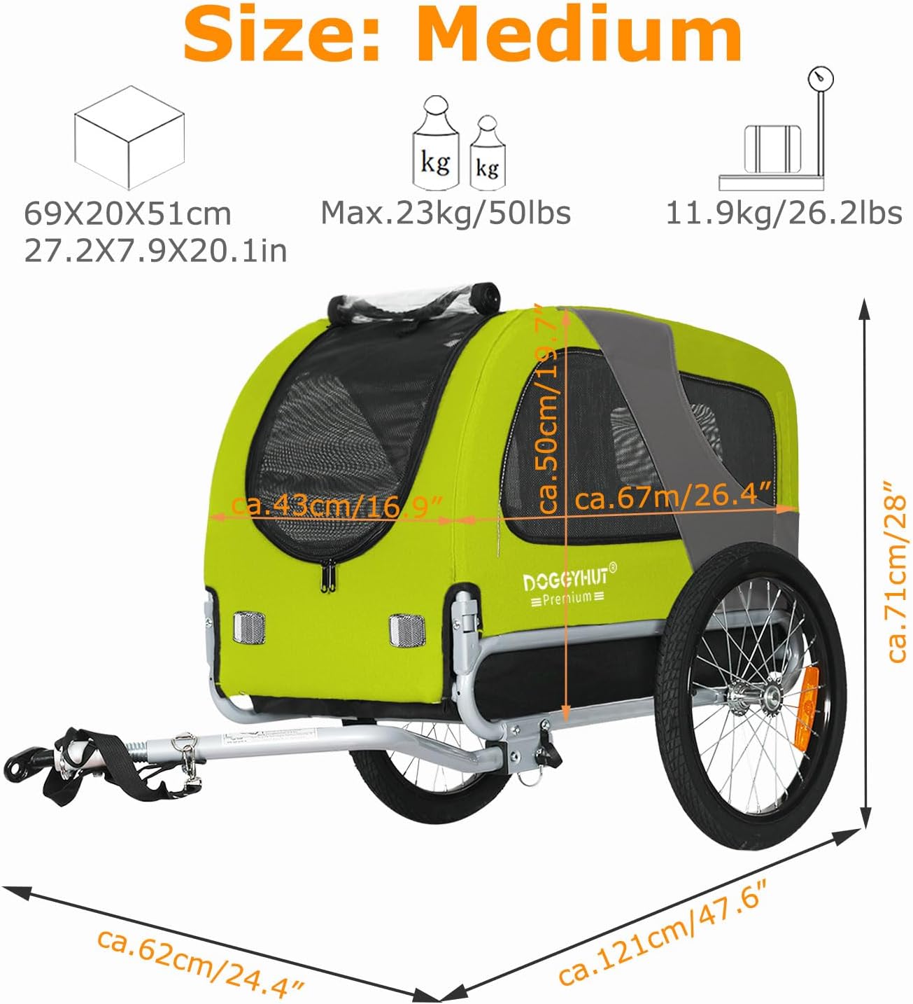 Fahrradanhänger für Hunde bis 23 kg, klappbar, GRÜN