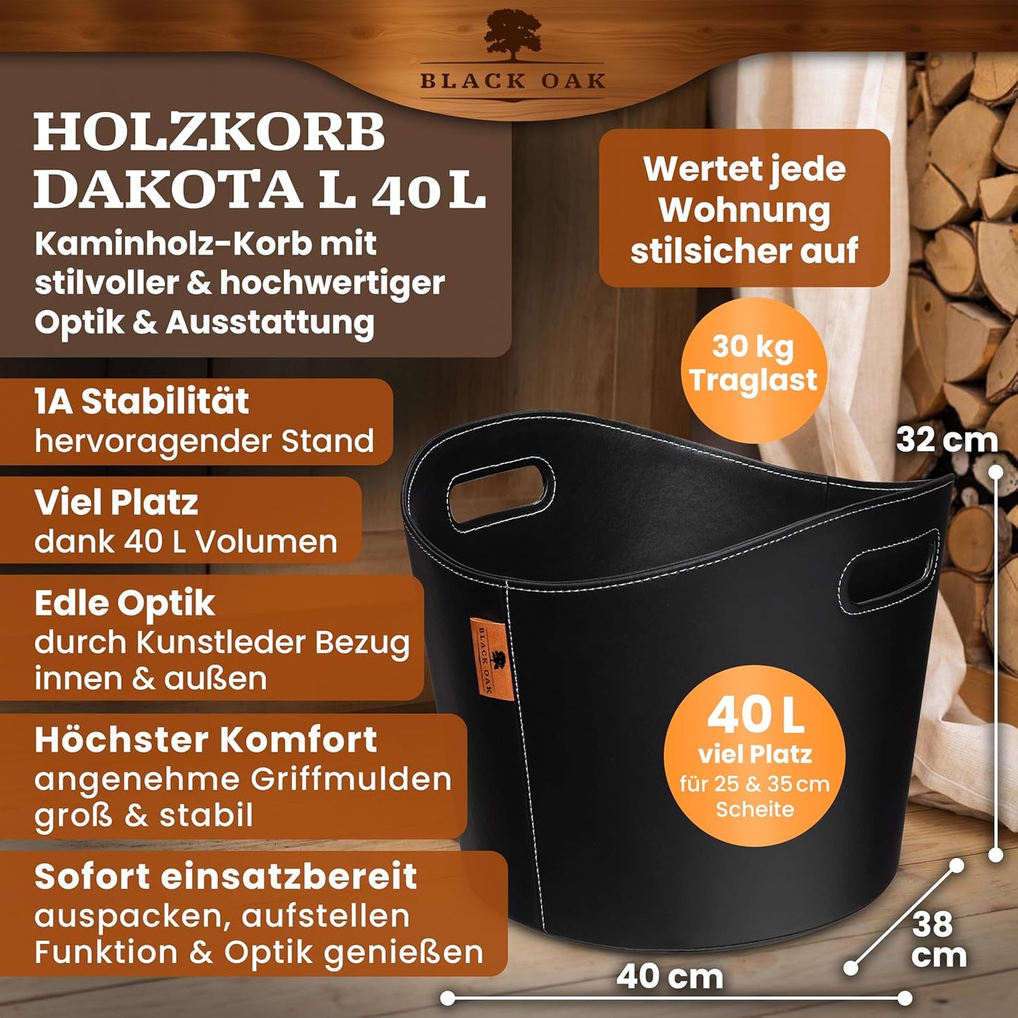 Korb für Kaminholz, 40 Liter 1er Set