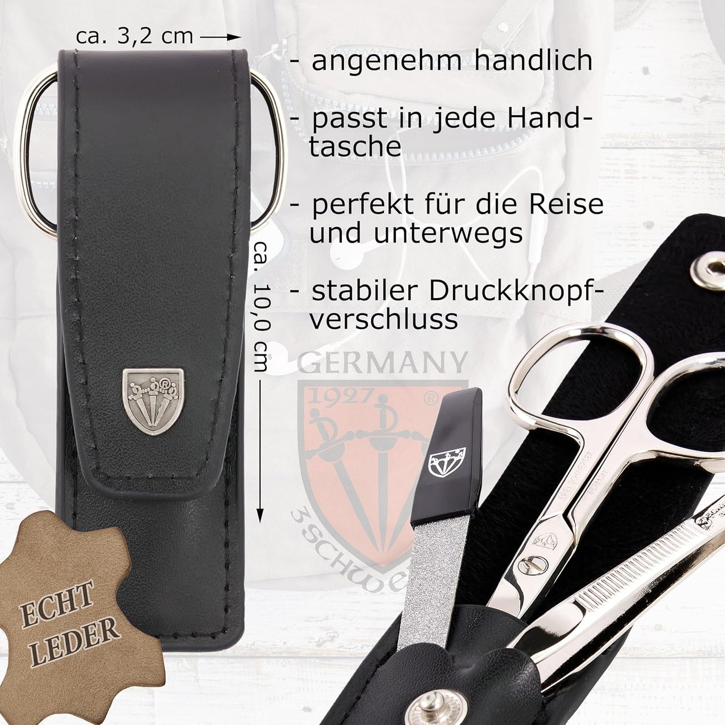 3-teiliges Nagelpflegeset Venezia, Schwarz - Echt Leder