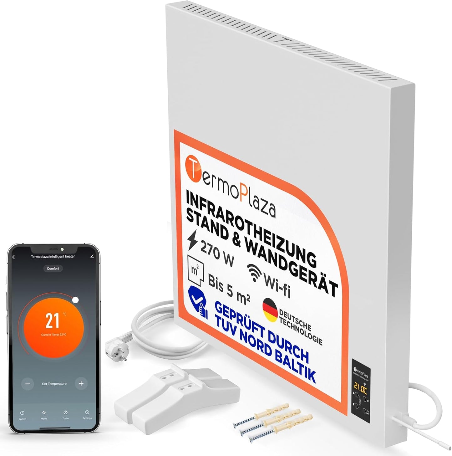 WiFi Infrarotheizung, 270 W bis 5 m2 Wifi - ‎weiß