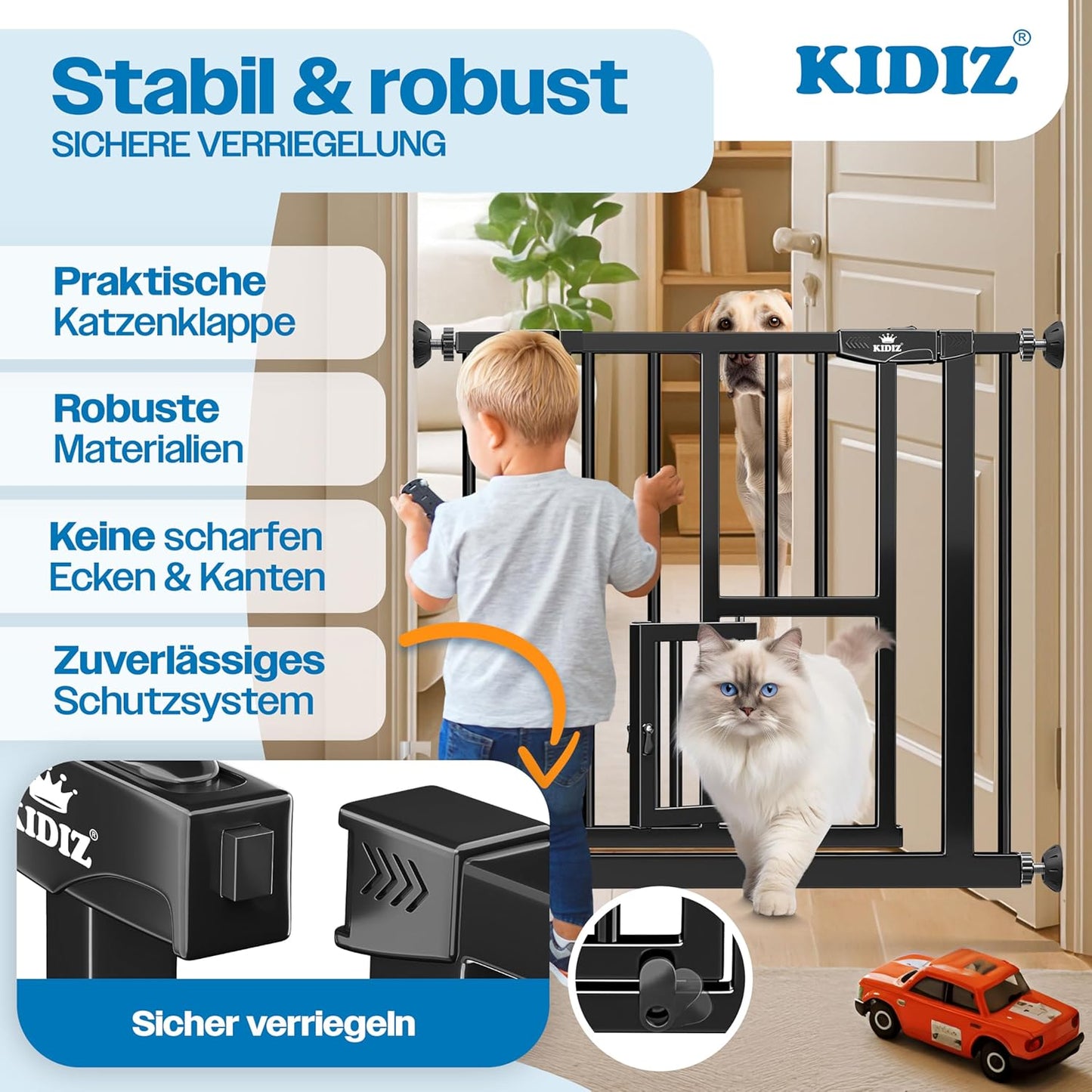 Absperrgitter mit Katzenklappe, Autoclose-Funktion, 74-80 cm Schwarz