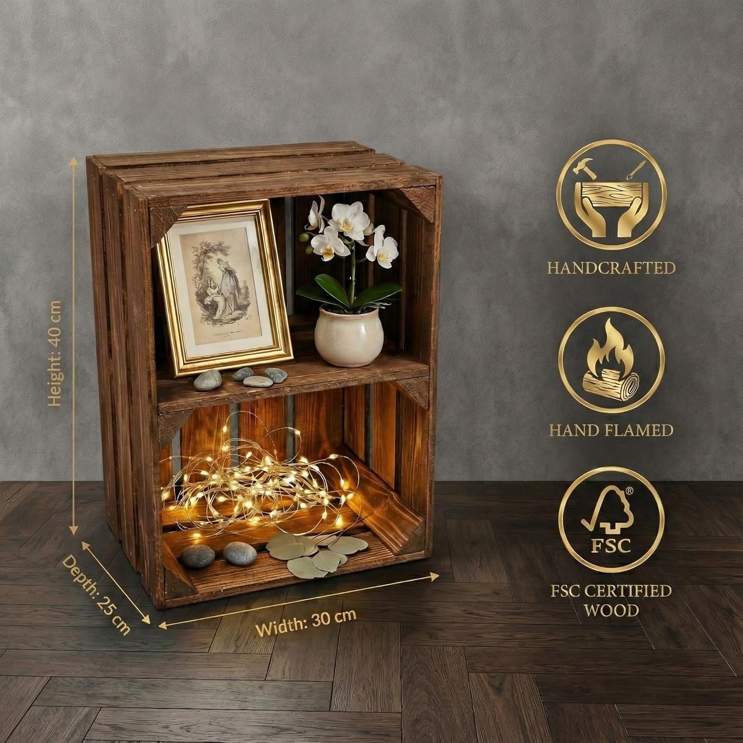 Vintage Holzkisten Set, 6er Set Boden Kurz