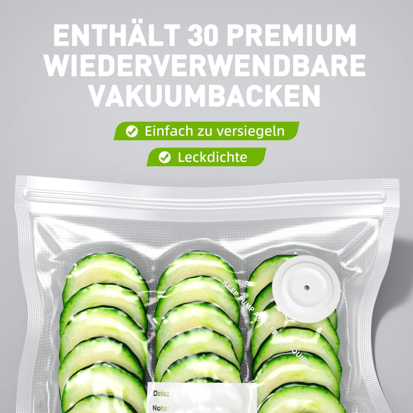 Mini Vakuumiergerät mit 30 wiederverwendbaren Vakuumbeuteln, X-Large(Siegelgerät*1 + Vakuumbeutel*30-Set)