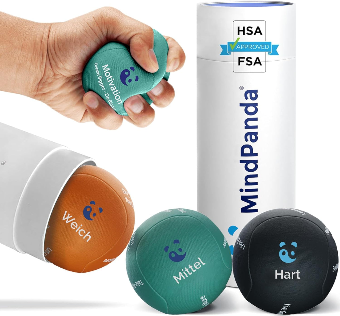 Stressball Handtrainer-Set (3 Dichten), Sonnenorange, Anthrazit, Jadegrün