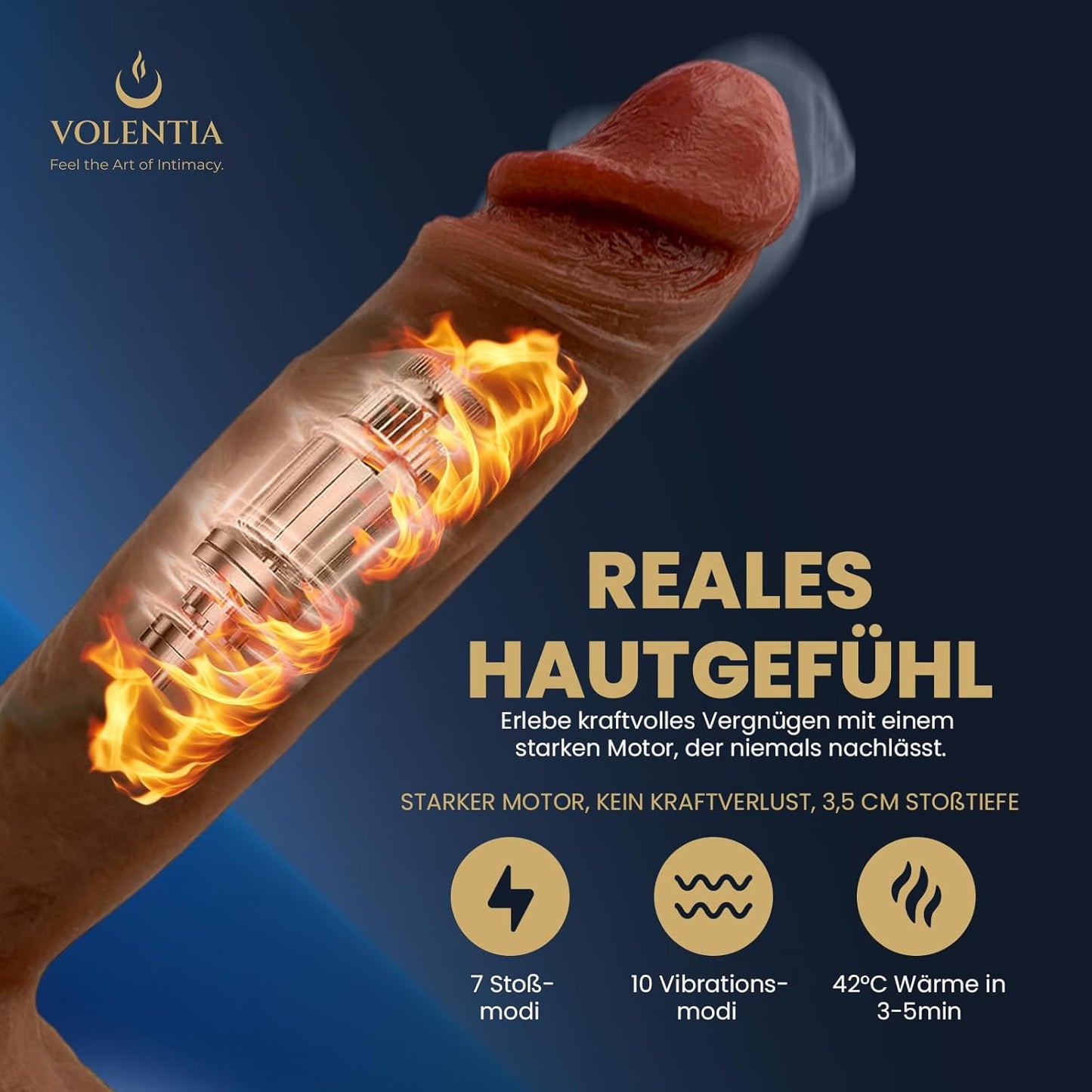 Realistischer Vibrator mit Heizfunktion und Saugnapfbasis, Braun