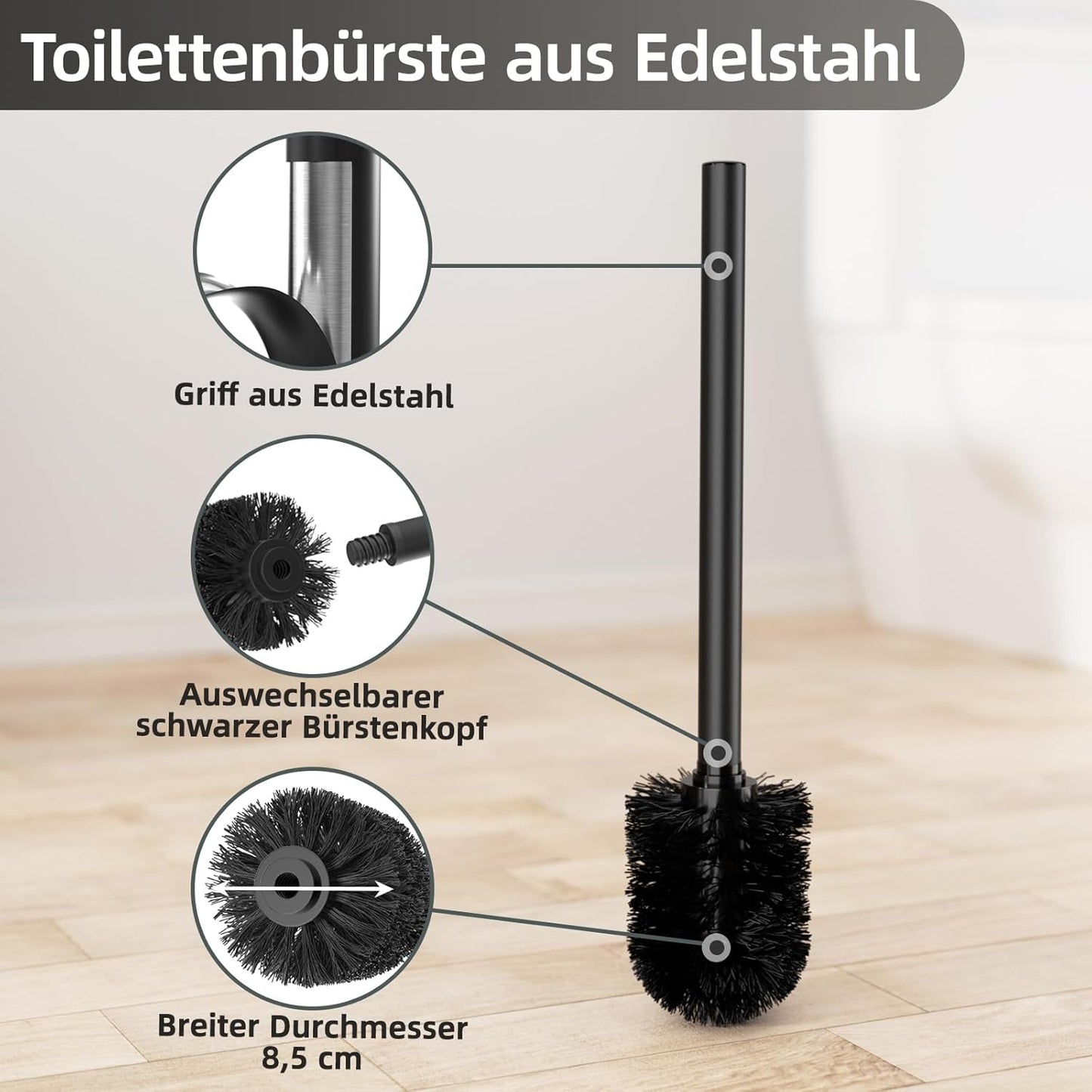 Klopapierhalter mit WC-Bürste, Schwarz Matt