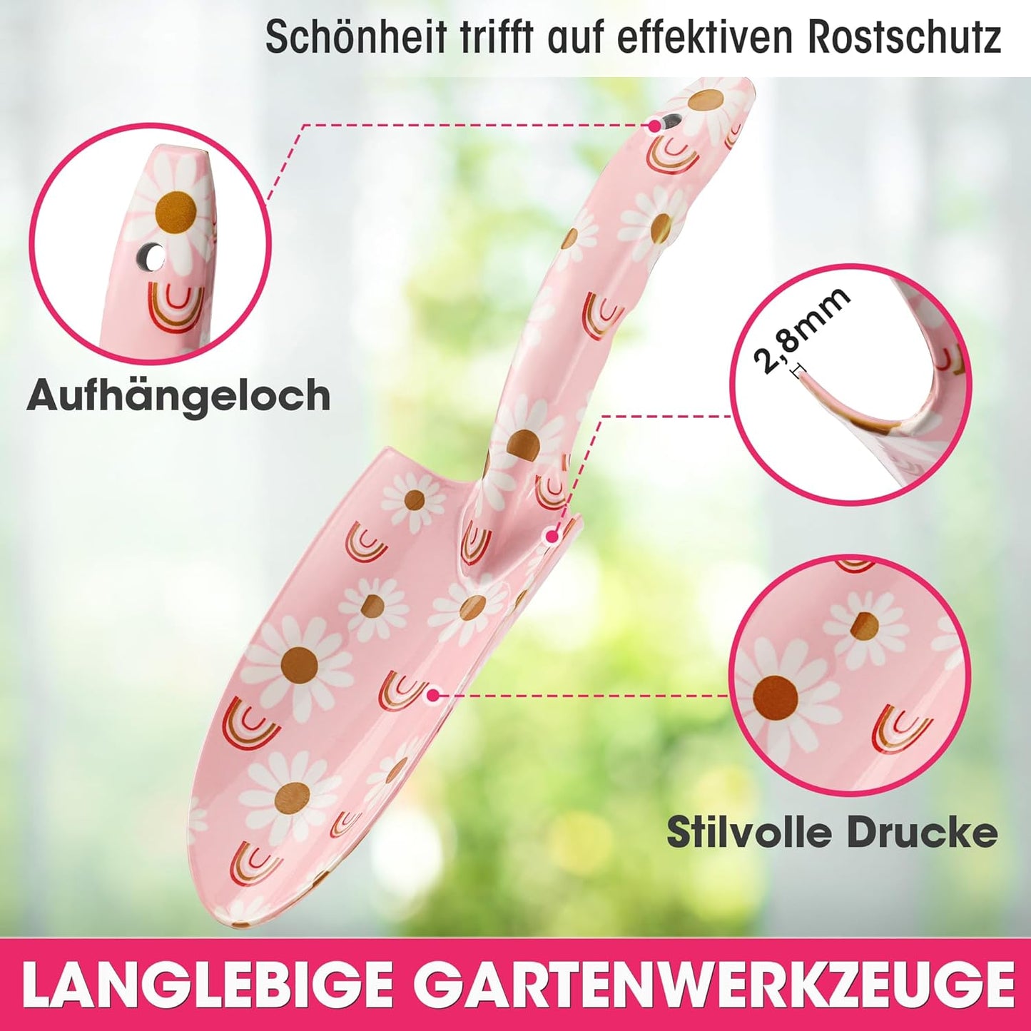 4-teiliges Gartenwerkzeug-Set, Rosa