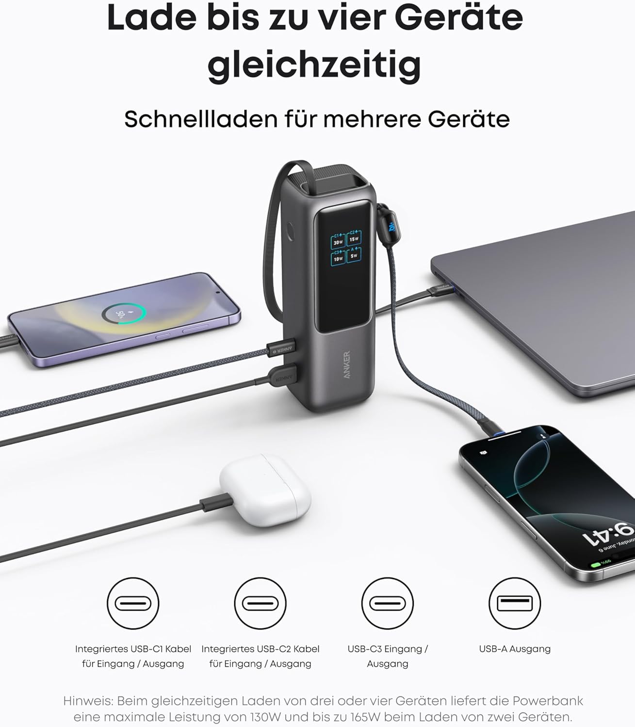 Laptop Powerbank 25000mAh mit 165W USB-C Ports, Schwarz
