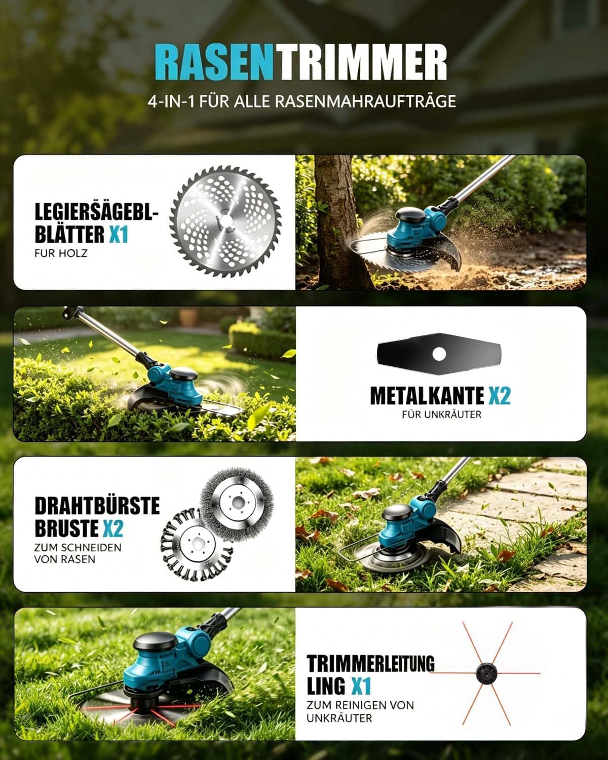Akku-Rasentrimmer, Blau