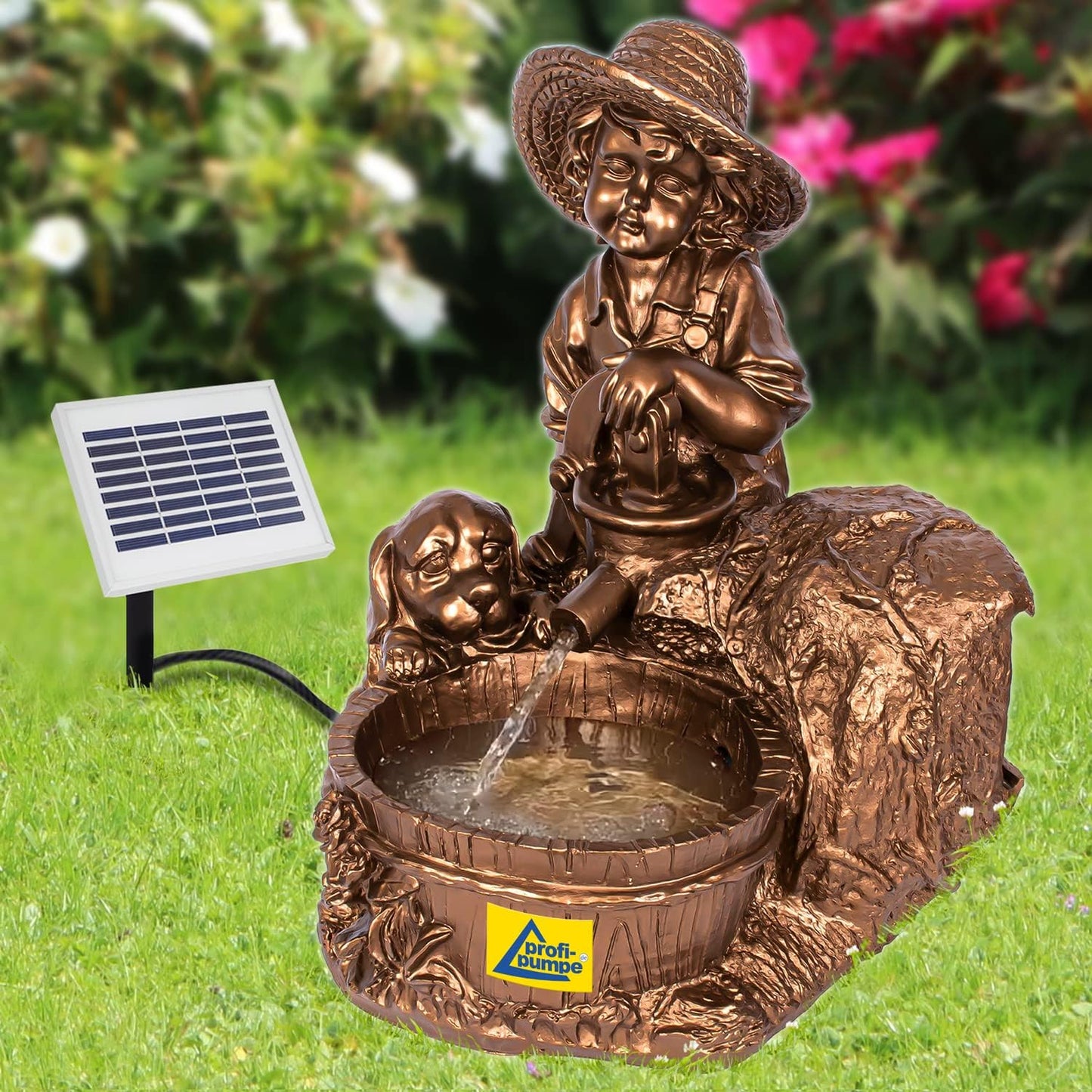 Solar Gartenbrunnen-Set "Knabe mit Hund", Solar Set - Knabe mit Hund