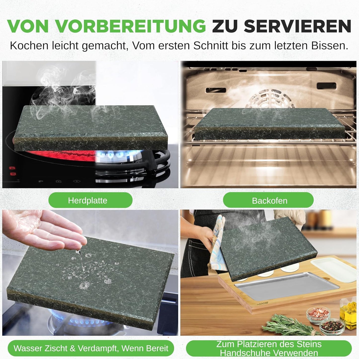 Heisser Stein Tischgrill-Set, Rechteck + Keramikteller