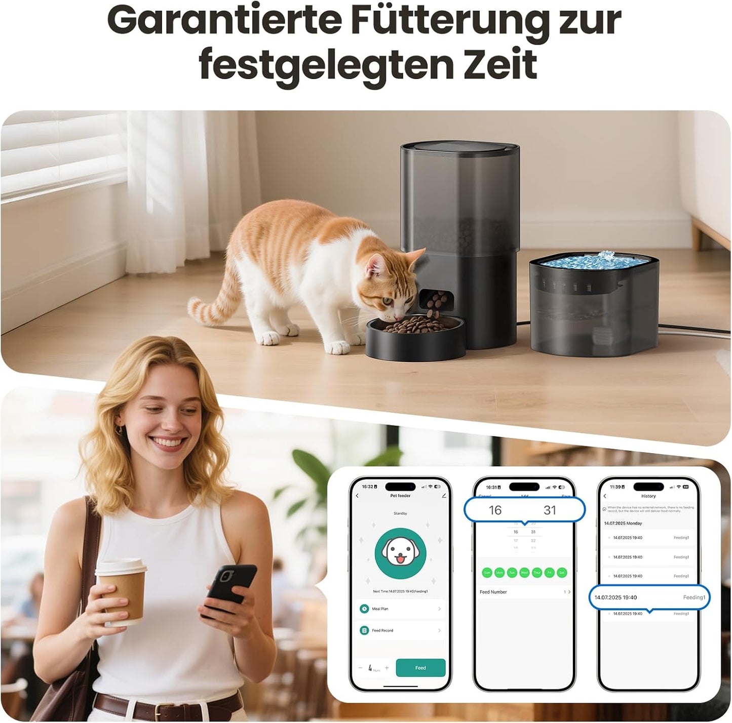 Automatischer Katzenfutterspender mit Katzenbrunnen