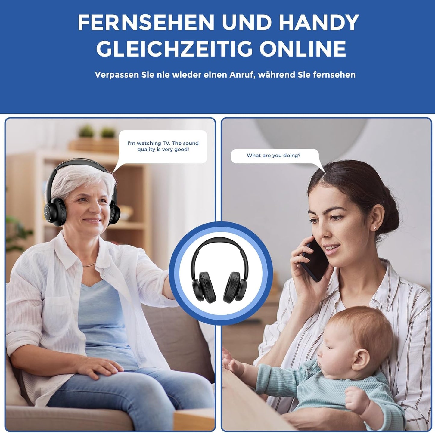 Kabellose TV-Kopfhörer mit Ladestation, Black