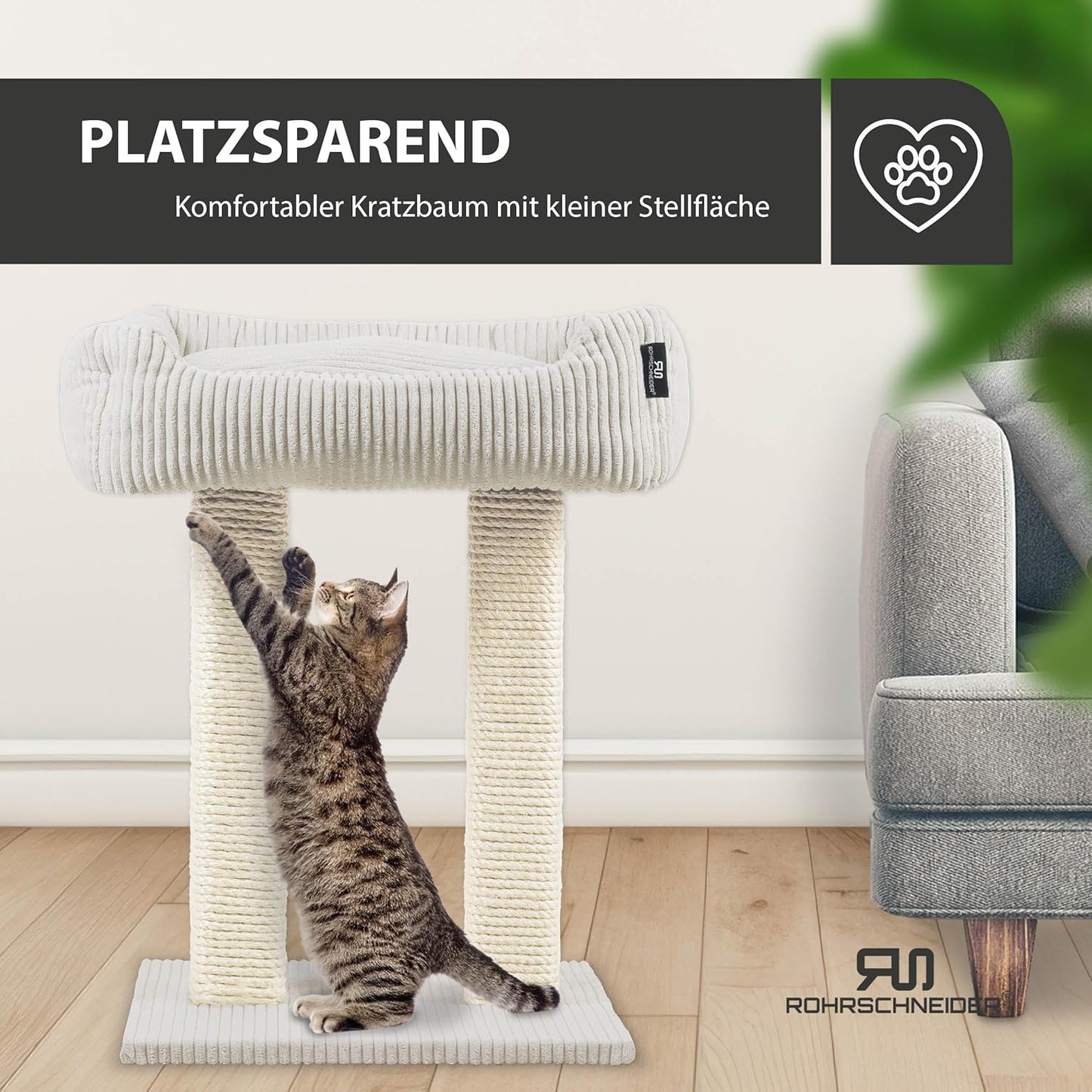 Moderner Kratzbaum Wolly, Cordstoff breit beige