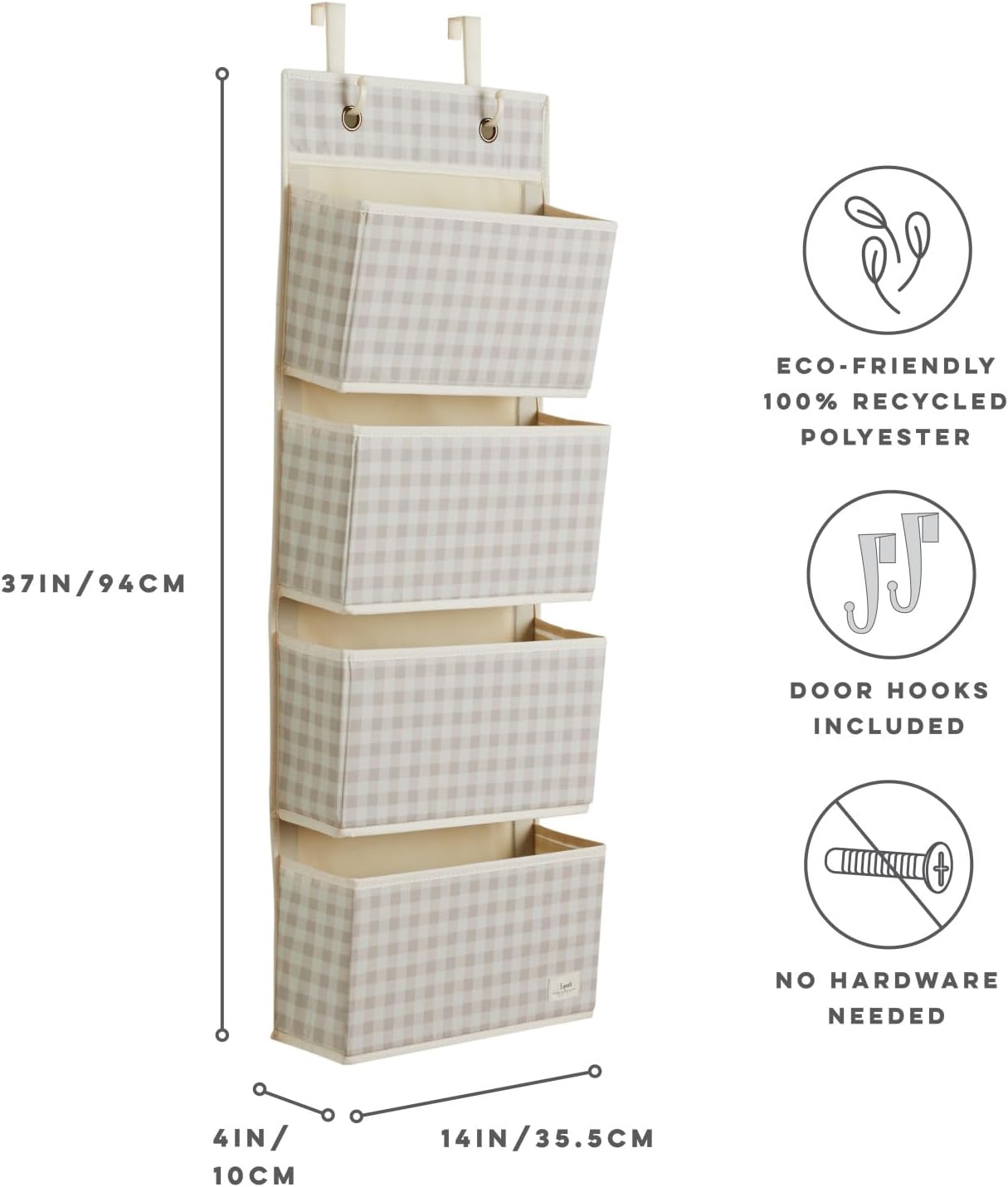 Hängeorganizer für Tür (Ideal für Bad & Kinderzimmer), Gingham Beige