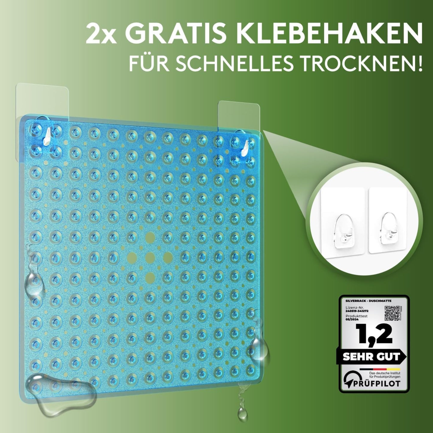 Rutschfeste Duschmatte, 53 x 53 cm (Quadratisch) Blau