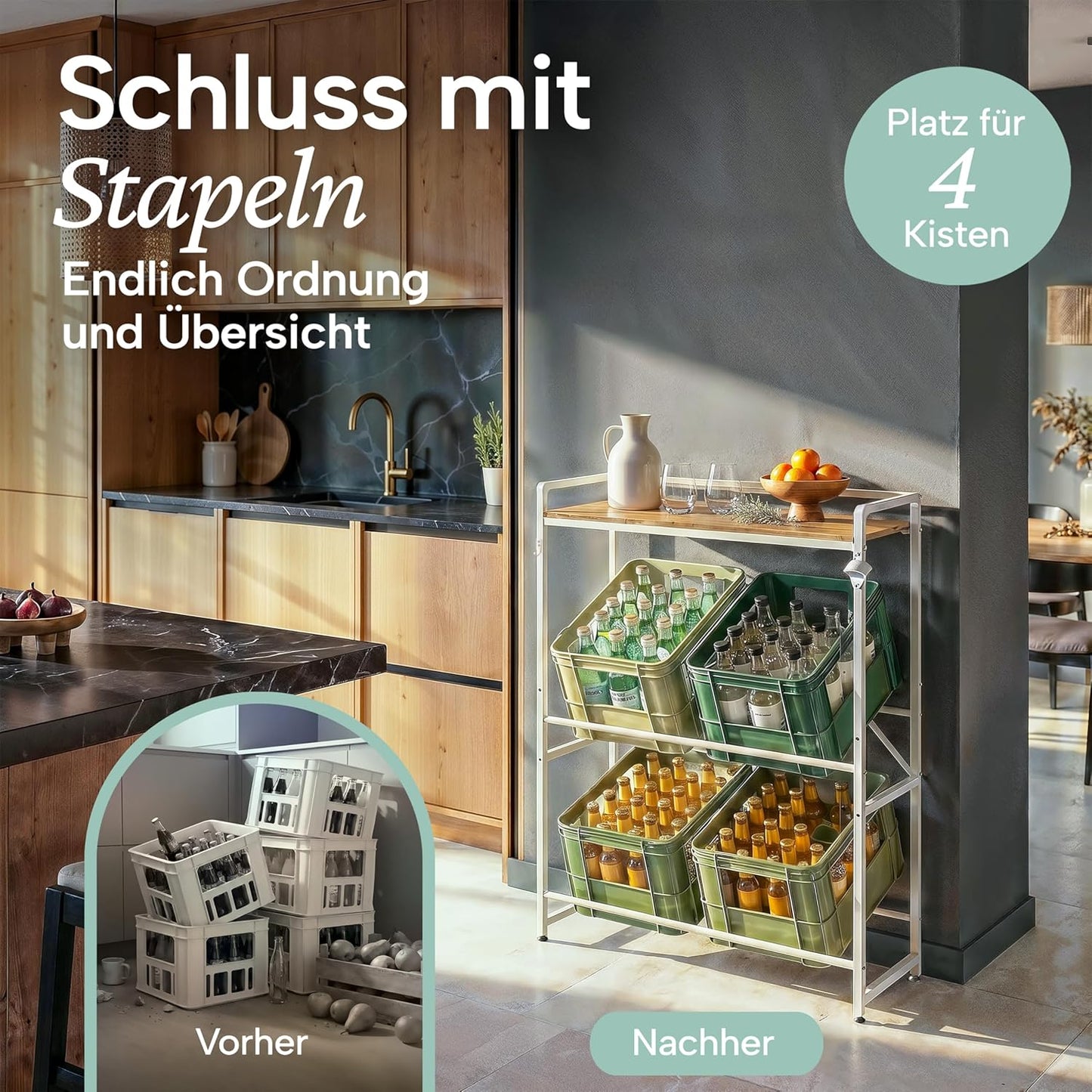 Getränkekistenregal mit Flaschenöffner & Haken, Weiss 4