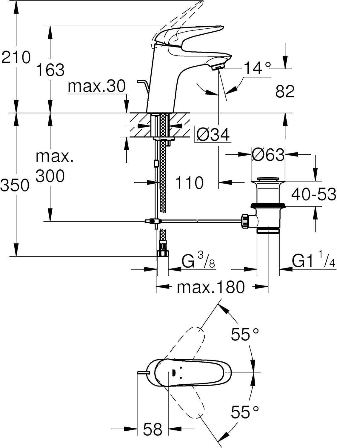 Einhand-Waschtischbatterie S-Size, S ; geschlossener Metall-Hebelgriff (chrom) ; Chrom