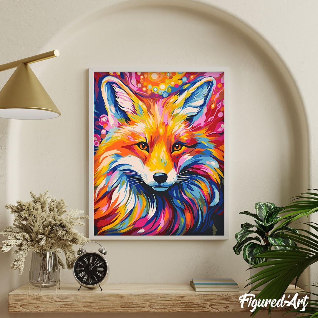 Malen nach Zahlen Set Fuchs, Fuchs Farbenfroh Abstrakt 40x50cm Mit Keilrahmen (nicht gespannt)