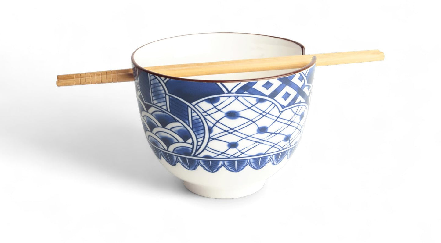 Porzellanschale mit Stäbchenhalter, Botanica Indigo