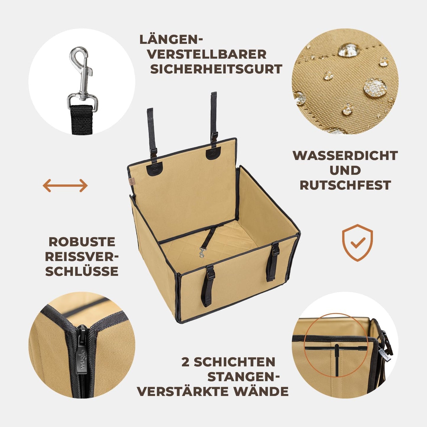 Hunde Autositz, M Beige
