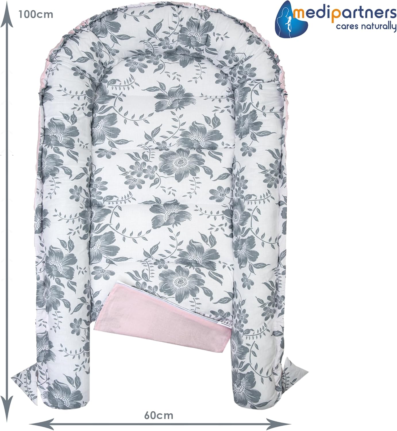 5-teiliges Babynest Set Berry, Berry mit Rosa Minky