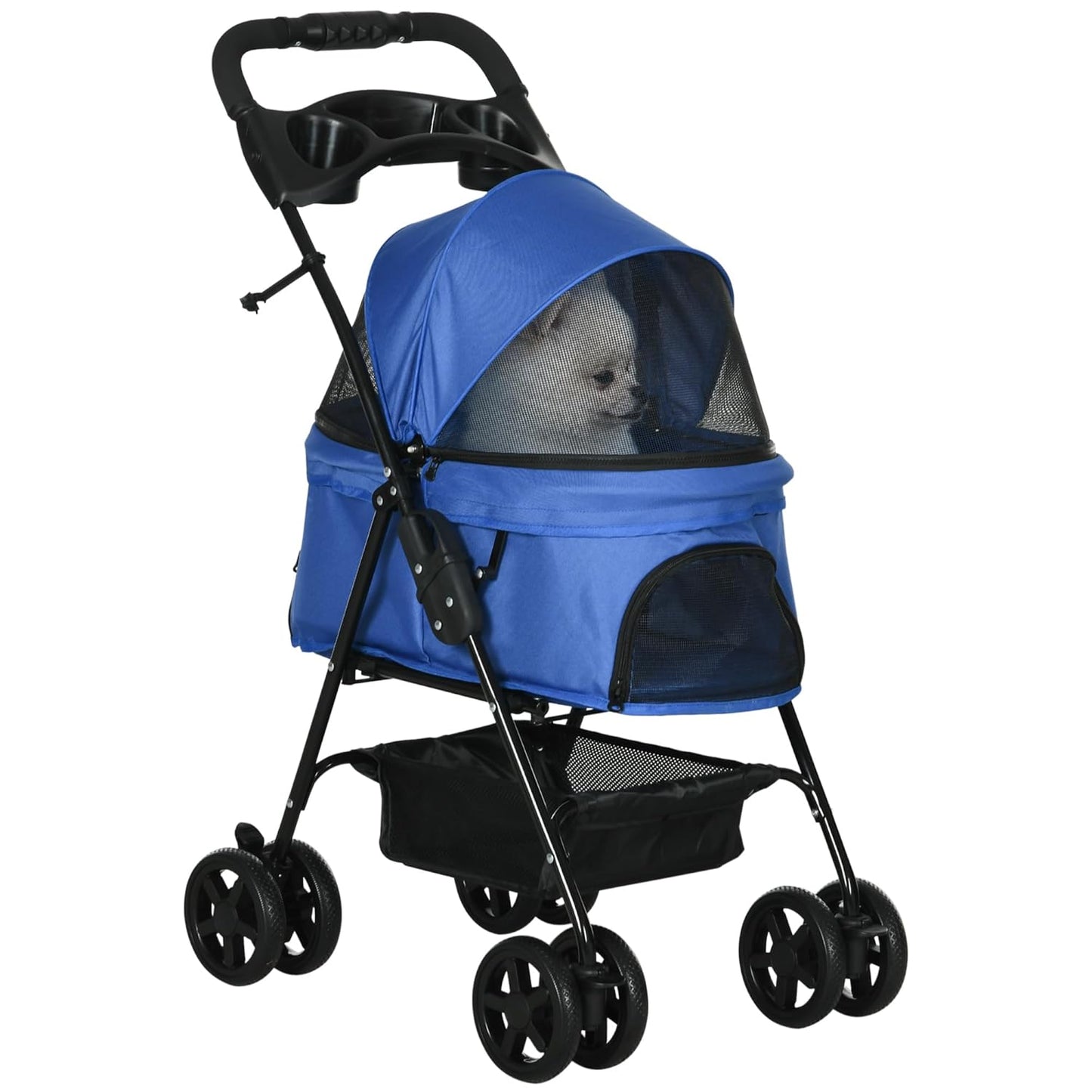 Hundebuggy mit Klappfunktion für kleine Hunde und Katzen, Blau