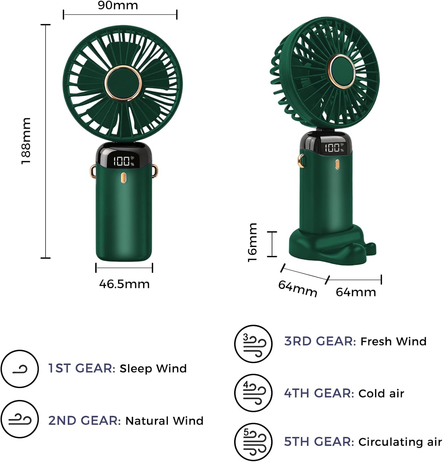 Tragbarer Mini-Handventilator, faltbar, USB-betrieben, Grün