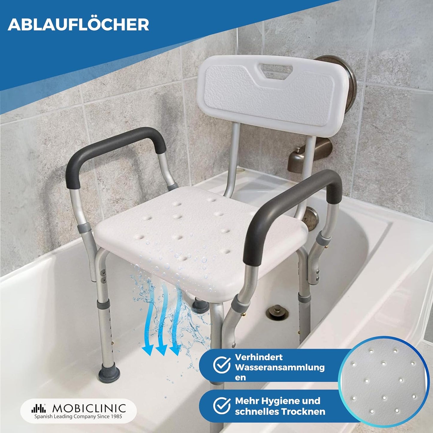Höhenverstellbarer Duschstuhl mit Rückenlehne