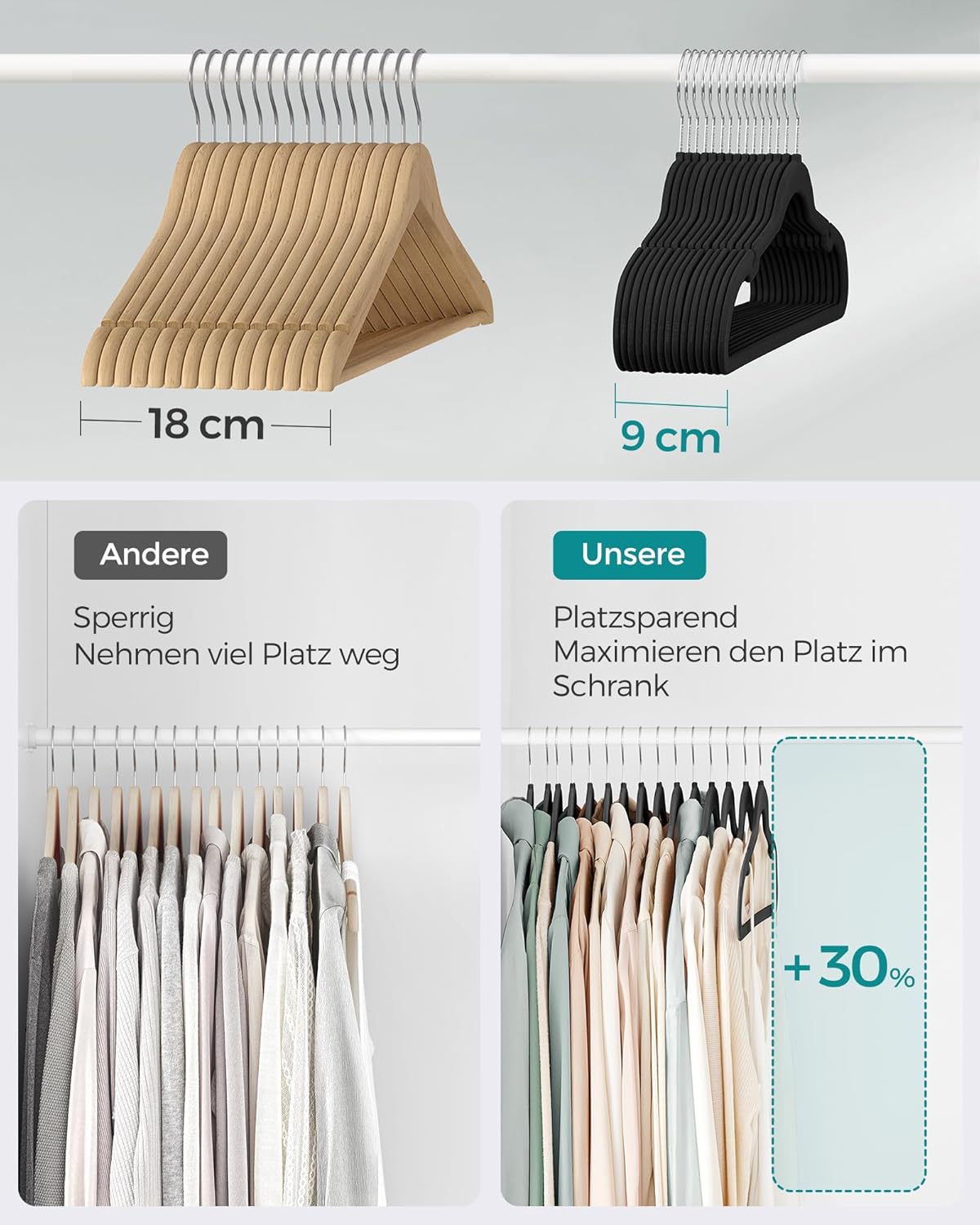 50er-Set Samt-Kleiderbügel, Tinte Schwarz Set mit 50 Stück