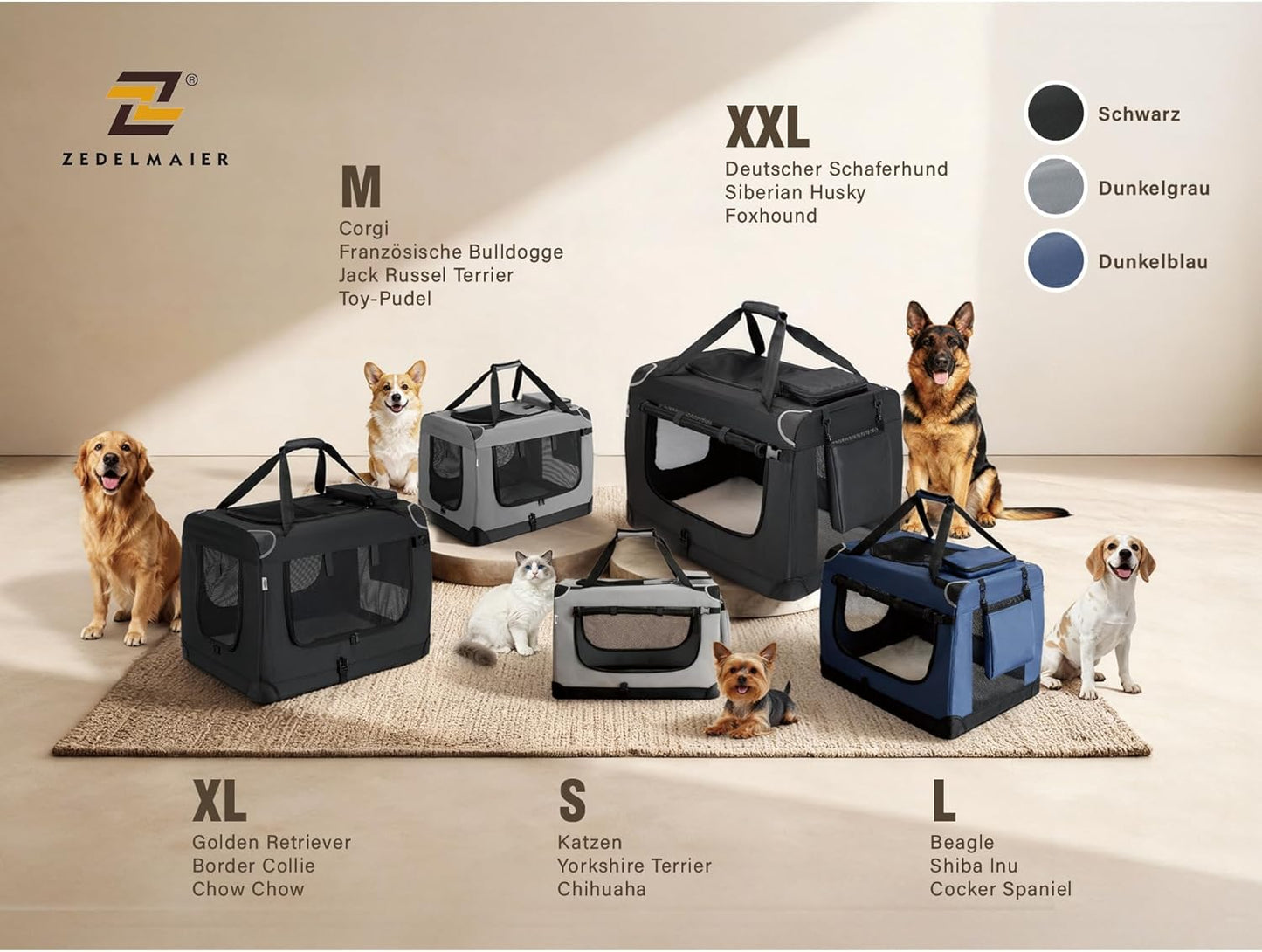 Faltbare Hundetransportbox, L Schwarz