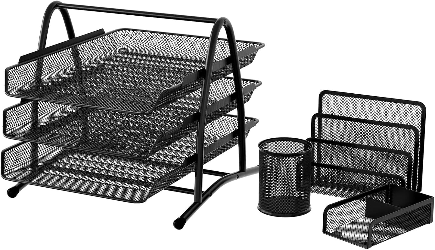 4er-Set Schreibtisch-Organizer, Schwarz