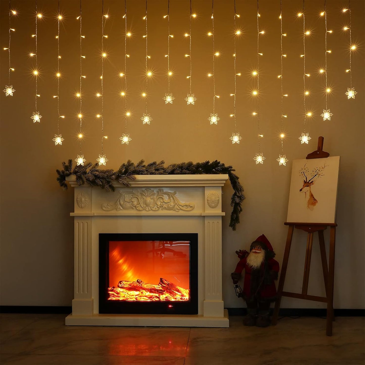 Schneeflocken Lichtervorhang, Warmweiss-schneeflocken