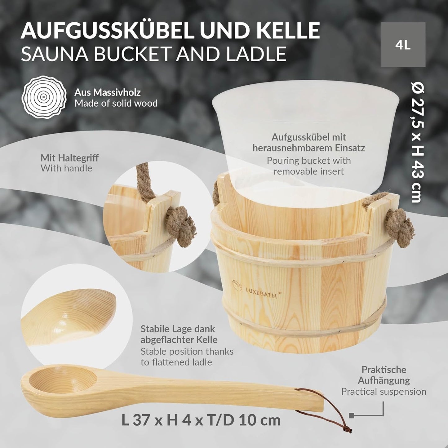 Saunazubehör-Set aus Kiefernholz