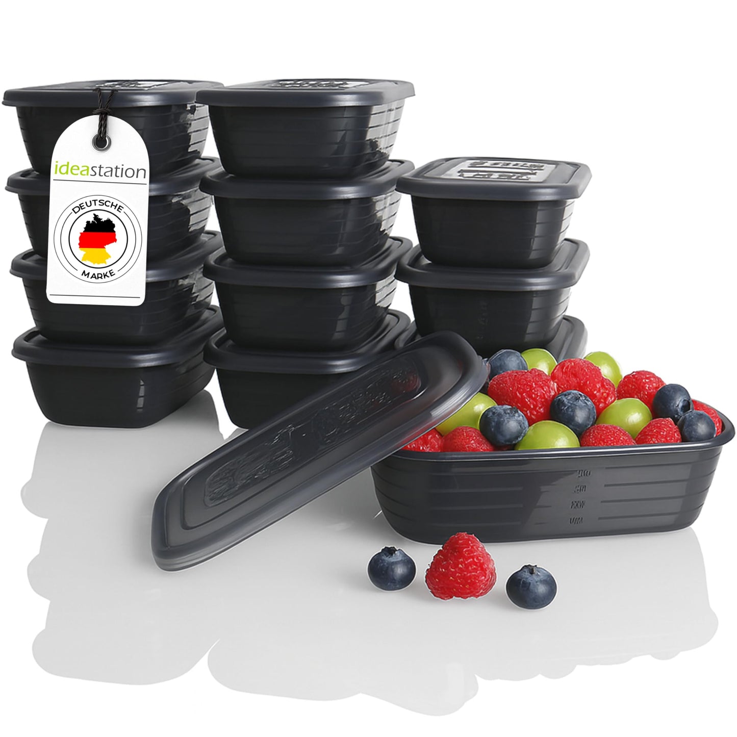 12-teiliges Gefrierdosen Set, 600 Ml / 12 Stück / Anthrazit