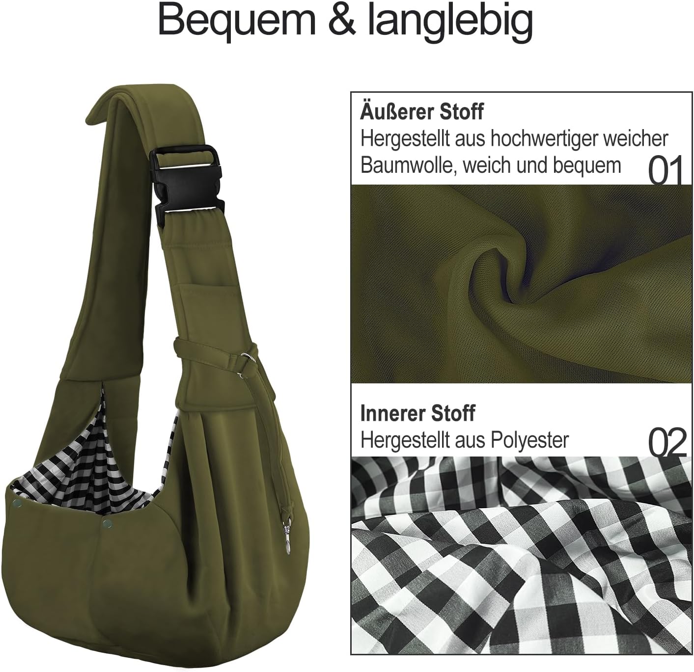 Reversibles Haustier-Tragetuch mit Halsband, Armeegrün