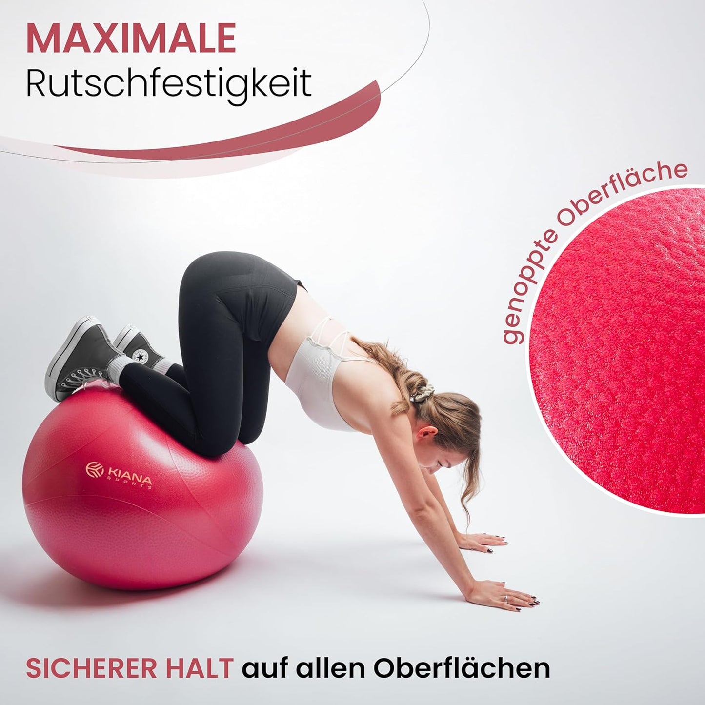 Gymnastik- und Sitzball mit Noppen, inkl. Pumpe, Weinrot M (für Körpergröße bis 165 cm)
