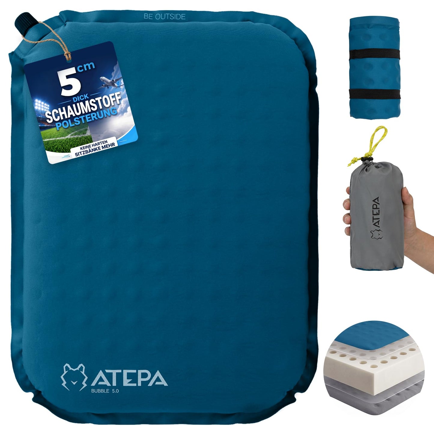 Aufblasbares Sitzkissen, Blau 1er Pack 38 x 28 x 5 cm