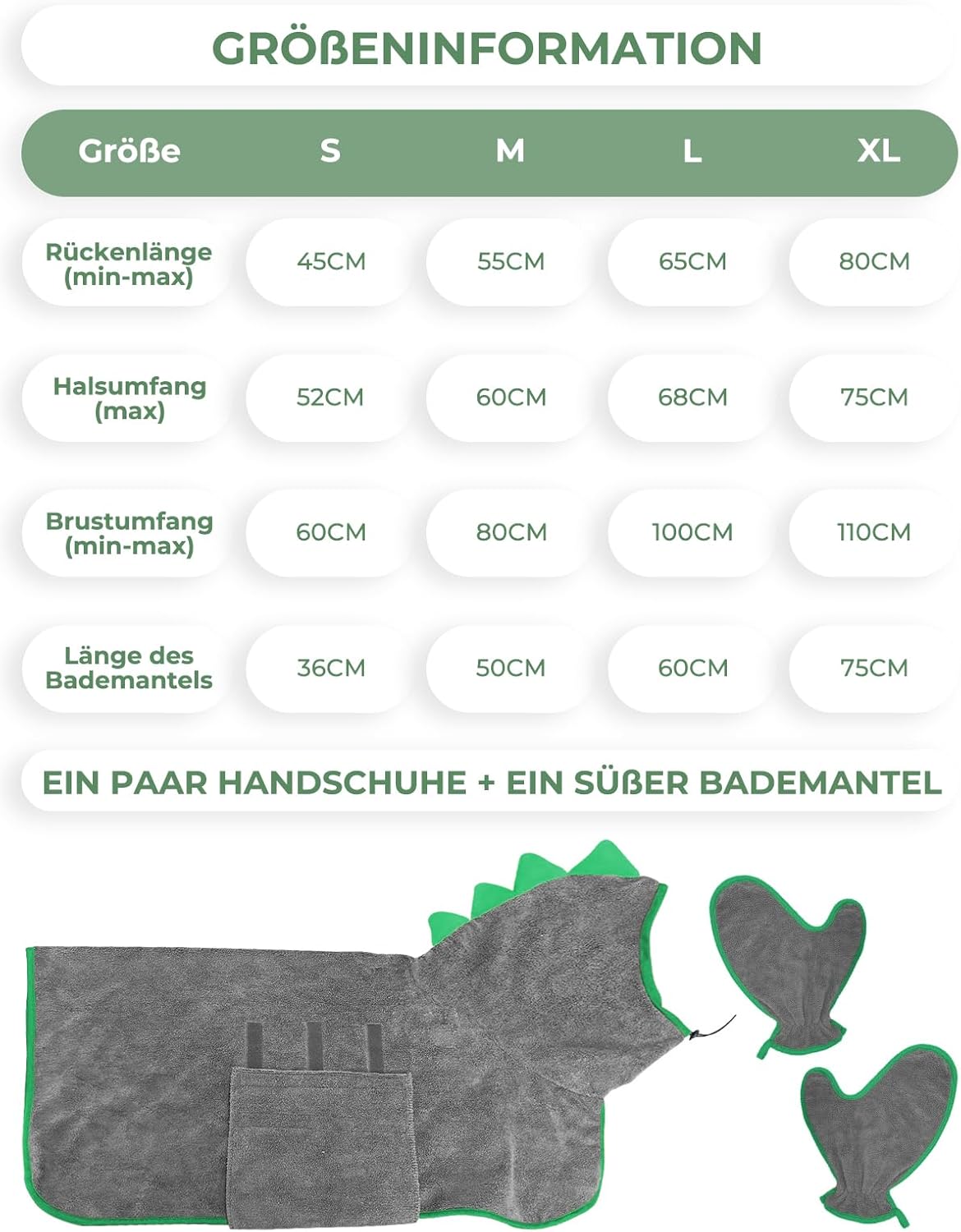 Hundebademantel, L Grau grün