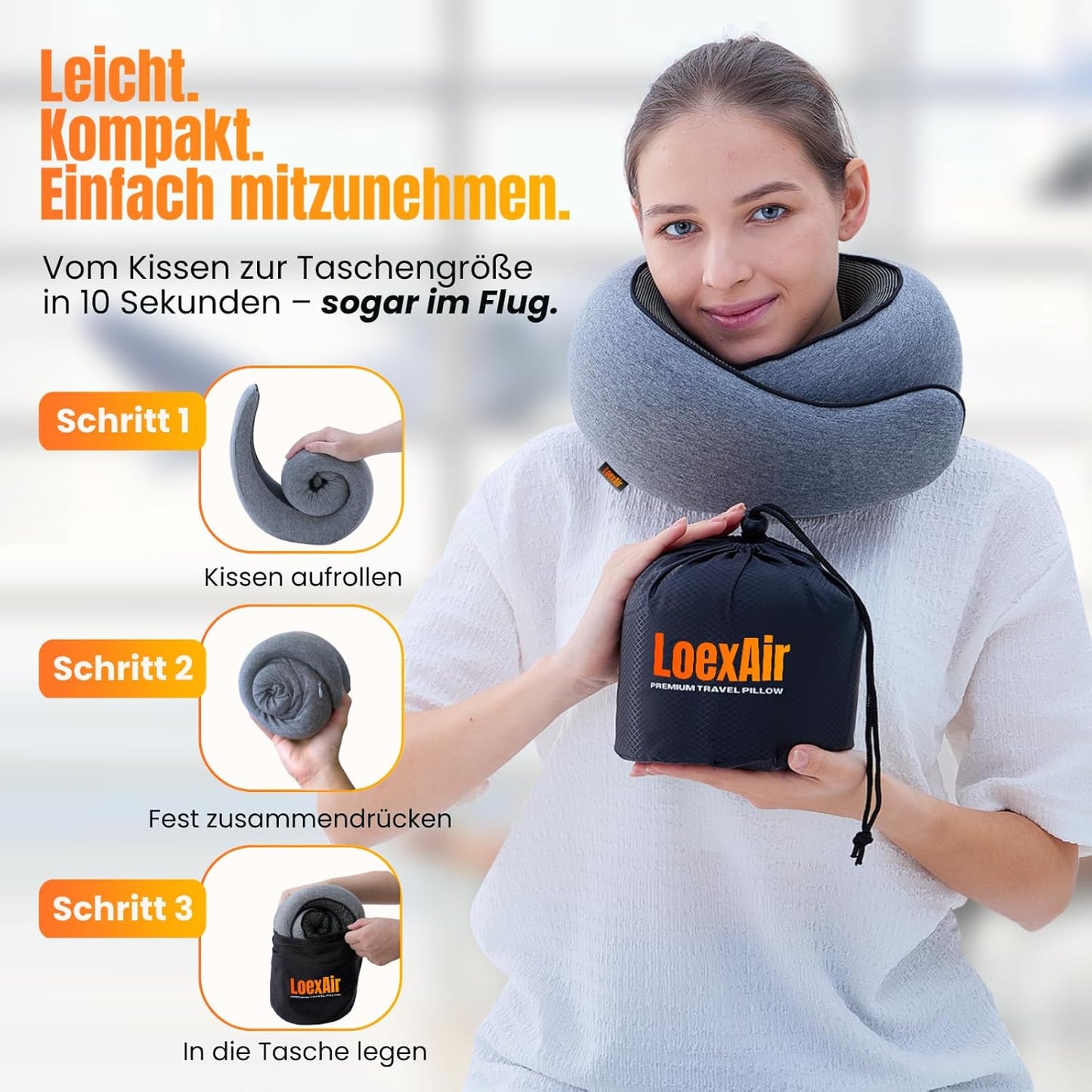 Nackenkissen für Reisen, Hellgrau Classic