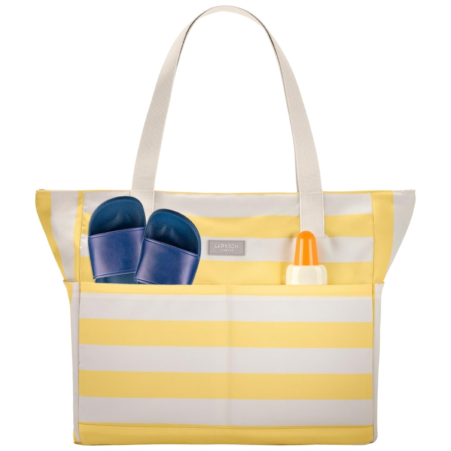 Strandtasche Linn mit Reissverschluss, Gelb - Gestreift