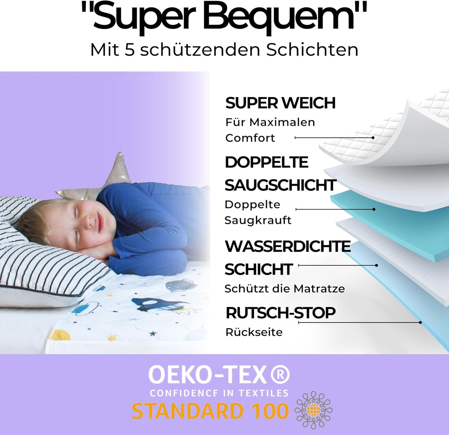 Wasserdichte Bettunterlage, Weltraum - Gross (Bis 140 Cm Breite) 1er-Pack