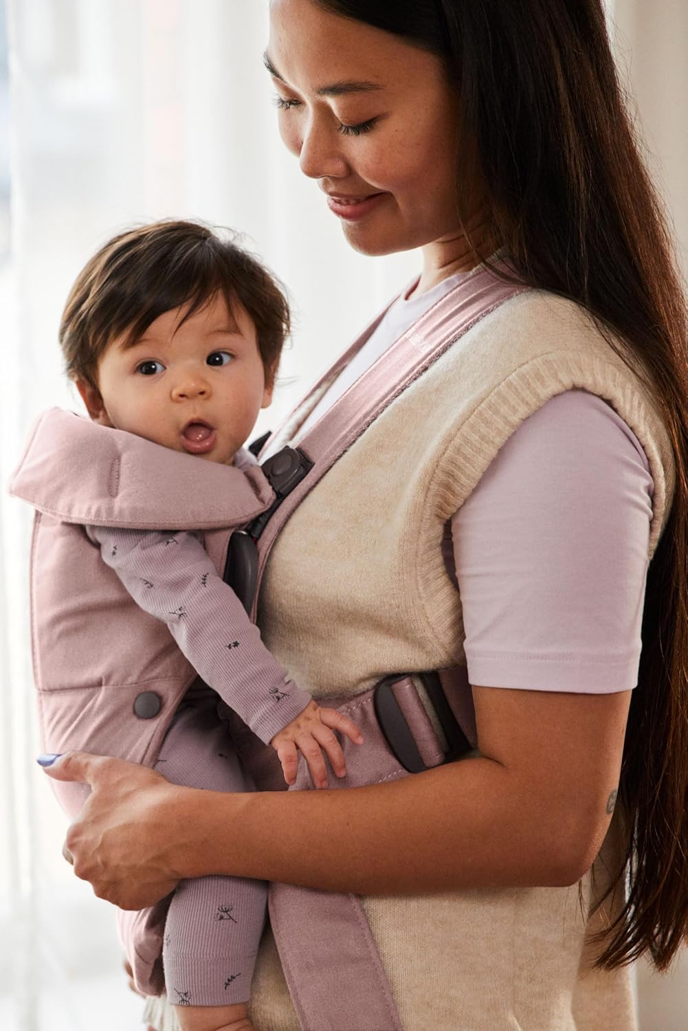 Babytrage Mini für Neugeborene und Kleinkinder, Gewebt Altrosa