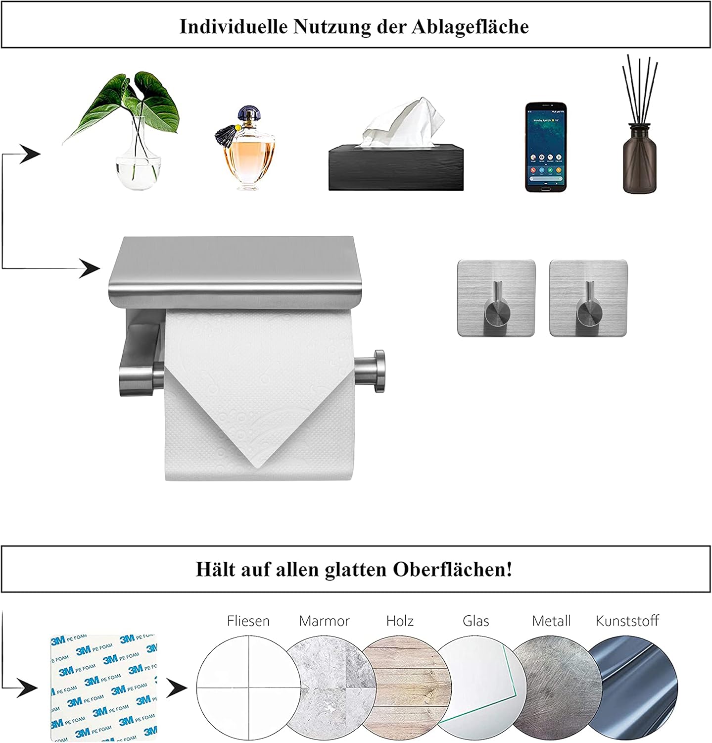 Toilettenpapierhalter Set, Gebürsteter Edelstahl